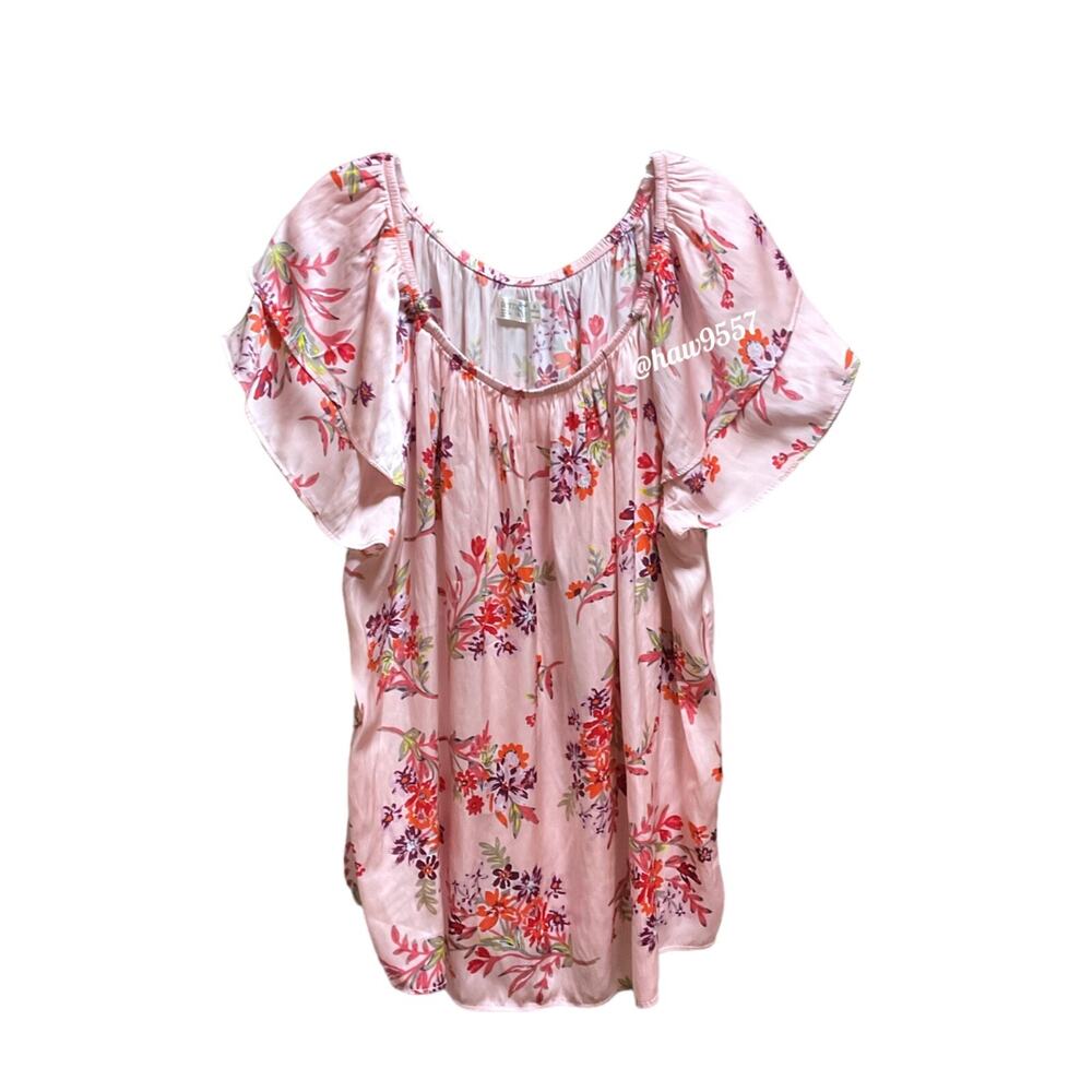 Terra Sky 2X (20W-22W) Blouse Tunic Women’s Pink Floral Print Drop Shoulder